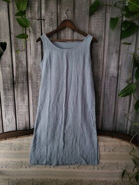 NWOT Blue Cotton Gauze Sleeveless Shift Dress Soft Boho Summer Sun Dress S